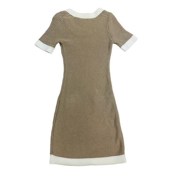 Vintage Dress Mini Knit Fitted Bodycon Neutral Y2K Brown White Academia Medium - Picture 4 of 5